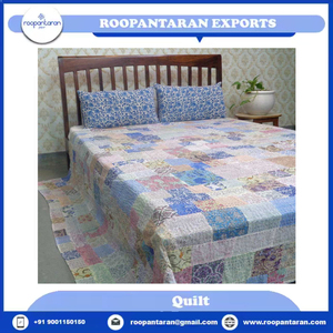 Latest Design Indian Hand Block Printed 100% Cotton Patchwork Queen Size Kantha <b>Quilt</b> Washable for Hotel Use Bulk Supply - Product Image 2
