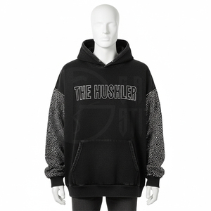 Acid Wash Hoodies Men Custom Rhinestone Hoodies Low Moq Manufacturer Hoodies 100% Cotton <b>Fleece</b> Men <b>Black</b> Hoodies Pullover - Product Image 4