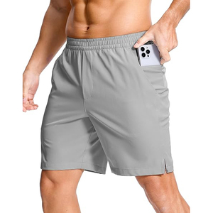 Pantalones Cortos Deportivos para Hombre, Grises, de Secado Rápido, con Paneles Laterales Ventilados y Entrepierna Reforzada para Movilidad, con Cintura Elástica - Product Image 1
