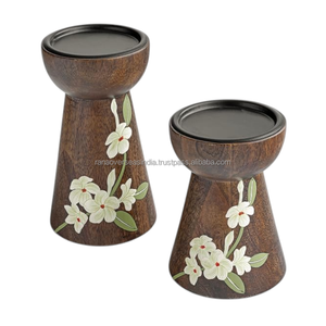 Porte-bougie en bois de luxe, décoratif, fait main, en bois naturel, support pour bougie pilier, centre de table - Product Image 3
