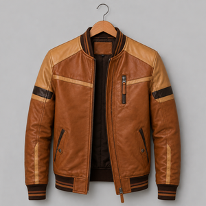 OEM Manufacturer Embroidery Streetwear Genuine Cowhide Leather Jacket Custom <b>Mens</b> Winter Leather Bomber Jacket - Product Image 1