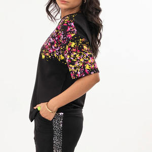 T-shirts à manches courtes pour femmes, col rond, mélange coton/polyester, écologiques et respirants, motif imprimé, fabriqués au Pakistan - Product Image 3