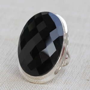 Chakra Cut Black Onyx <b>Ring</b> Natural Onyx Gemstone 925 <b>Silver</b> Protection Stone <b>Ring</b> <b>Men</b> Women Jewelry - Product Image 3