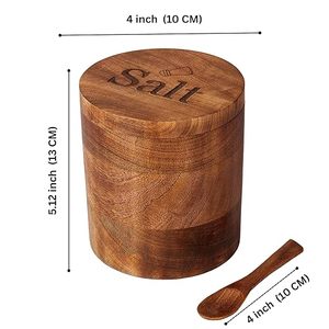 Recipiente de Sal de Madera Cilíndrico Moderno, Apilable, Ecológico y Hecho a Mano por Bela Artisan, con Tapa Abatible para Uso Doméstico - Product Image 1