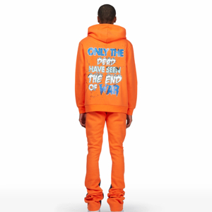 Conjunto de Chándal con Capucha Naranja Personalizado para Hombre, Estampado con Calaveras, Estilo Urbano, Corte Holgado, Largo Completo, Ropa de Otoño - Product Image 2