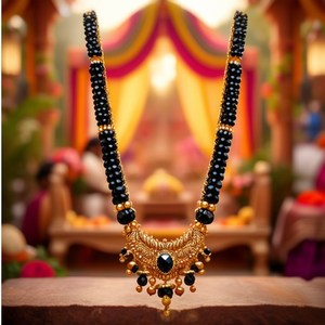 Elegante Collar de Cuentas de Piedras Preciosas Negras, Chapado en Oro, Mangalsutra, Cadena Étnica Religiosa para Boda o Fiesta-11058769GL - Product Image 3