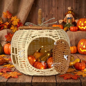 Handmade Vintage Rattan Pumpkin Basket Wicker Multifunction Hanging Decor Natural Seasonal <b>Ornament</b> for Halloween <b>Easter</b> Decor - Product Image 6
