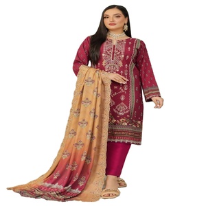 Vestido de fiesta Salwar Kameez de lino pakistaní Bin Hameed de 3 piezas - Diseño étnico moderno bordado, completamente cosido, listo para usar para mujer - Product Image 1