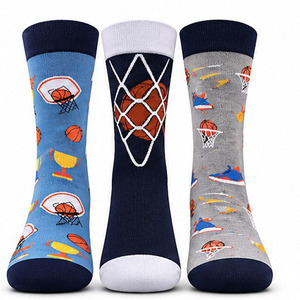 Fabricant de chaussettes en coton peigné respirant de haute qualité, ensemble de chaussettes mi-mollet à motif de panier de basket amusant, achat en gros, anti-humidité - Product Image 4