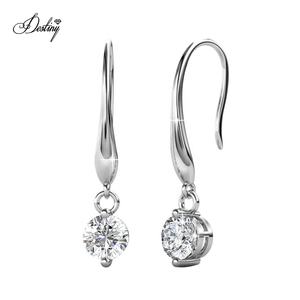 Pendientes colgantes hipoalergénicos de plata 925, Daisini redondo adornado con cristales de Swarovski, pendientes de gancho para <span class=keywords><strong>aniversario</strong></span> de boda - Product Image 1