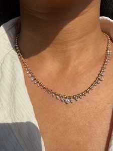 สร้อยคอเพชรทรงหยดน้ำแบบห้อยระย้า รับรองโดย IGI ขายส่ง ทอง 14k 18k เพชรทรงกลมเพาะเลี้ยงในห้องปฏิบัติการ สร้อยลูกปัดแบบโมเดิร์น - Product Image 2