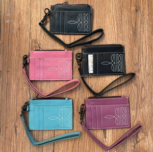 Boot Stitch Slim Genuine Leather Credit <b>Card</b> Holder <b>Wallet</b> Women's Fashion Business Wristlet <b>Wallet</b> With Zipper Change Pockets - Product Image 4