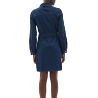 Vestido Camisero Vaquero Personalizado al por Mayor para Mujer, Sin Mangas, con Cremallera Frontal, Casual, Tejido, Fruncido, Largo hasta la Rodilla, Cintura Elástica, Encaje, Corte en A