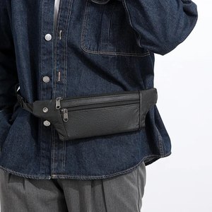 Bolso Bandolera de Cuero Negro Personalizado para Hombre, Elegante Bolso de Cintura con Múltiples Cierres, Correa Ajustable, Diseño Antirrobo - Product Image 4
