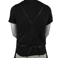 Tablier de Chef en Coton Noir pour Serveur/Chef, Tissu Sergé, Poches Rouges, Bretelles Réglables, Manches Courtes, Fermeture à Boutons Pression, Restaurant, Bar