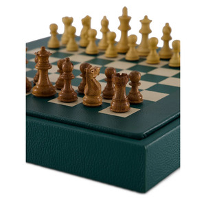 <b>Wooden</b> <b>Chess</b> <b>Set</b> With Green Leather Pasting Storage Box Handcrafted Strategy Game Pieces Modern Tabletop For Family Enjoyement - Product Image 2