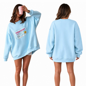 Sweat-shirt oversize bleu ciel pour femme, décontracté, col rond, imprimé graphique, en molleton, style streetwear - Product Image 1