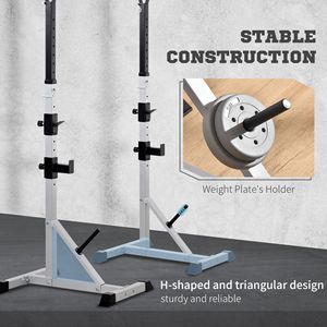 Supporto per bilanciere regolabile in altezza in acciaio a 2 pezzi, per squat e panca piana, attrezzatura per sollevamento pesi domestico con funzione di stoccaggio - Product Image 4