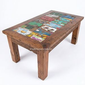 Handcrafted Eco-Friendly Durable <b>Rustic</b> Wooden <b>Coffee</b> <b>Table</b> Reclaimed Boat Wood Antique Original Color Indoor Living Room - Product Image 2