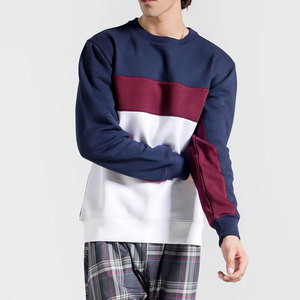 Sweat-shirt à col rond pour homme, en coton, avec blocs de couleur, coupe classique, décontracté, pour l'automne, bleu, blanc, bordeaux - Product Image 5