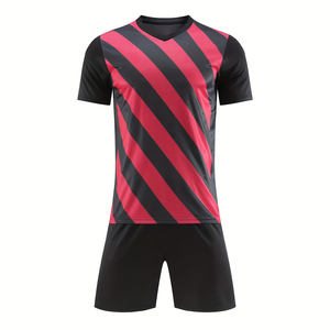 Ensemble de maillots de football de style nouveau et dernier cri, qualité supérieure, respirant, noir et rouge avec rayures diagonales, vêtements de sport pour adultes, maillot de football - Product Image 1