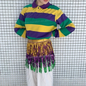 New Orleans 2024 Carnival Adult Clothes <b>Long</b> <b>Sleeves</b> <b>Striped</b> Polo <b>Shirt</b> Men's Wear Outfit Custom <b>T</b>-<b>Shirts</b> Mardi Gras Apparel - Product Image 2
