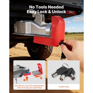 Lucchetto Antifurto per Gancio di Traino Resistente, Adatto per Accoppiatori da 1-7/8 pollici, 2 pollici e 2-5/16 pollici, con 3 Chiavi Anti-Scasso - Product Image 5