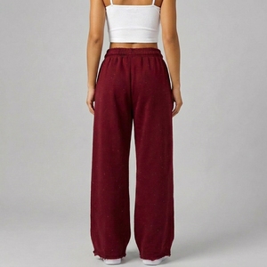 Pantalon de survêtement oversize en coton épais 100 % avec strass, style streetwear vintage, coupe droite, imprimé personnalisé pour femme - Product Image 4