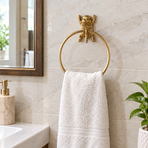 Porte-serviette mural vintage en laiton motif tigre, support décoratif doré pour serviettes de toilette, accessoire de salle de bain - Product Image 2