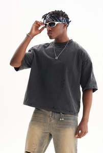 T-shirt personnalisé pour homme, fabrication OEM, polyester/coton, uni, respirant, coupe classique, imprimé effet vieilli, léger, décontracté, haute qualité - Product Image 5