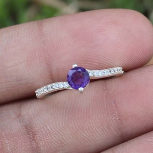 Faceted <b>Amethyst</b> Ring 925 Sterling Silver Oval Purple Stone Wedding Ring Handmade <b>Amethyst</b> Jewelry Gift For Her - Product Image 3