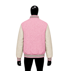 Blouson universitaire rose premium pour homme avec manches crème, col rabattu, style décontracté pour l'automne, blouson universitaire en laine de haute qualité - Product Image 2