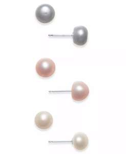 Perla d'acqua dolce coltivata (8mm) 3-Pc. Set orecchini a bottone in argento Sterling | Macacy's - Product Image 2