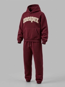 Conjunto de Sudadera con Capucha y Pantalones Deportivos Extra Grandes Color Granate para Hombre, Ropa Deportiva Urbana, Logotipo Bordado Personalizado, Algodón Grueso, Dos Piezas - Product Image 3