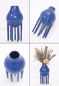 Modern Blue Metal Flower <b>Vase</b> with Tripod Stand Decorative Iron Tabletop <b>Vase</b> for Home Decor <b>Unique</b> Luxury Centerpiece Floral Po - Product Image 3
