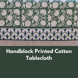 Handblock Printed <b>Tablecloth</b> Green and White Vintage <b>Tablecloth</b> Farmhouse Decor Wedding <b>Tablecloth</b> Custom Size Cotton Tablecover - Product Image 5