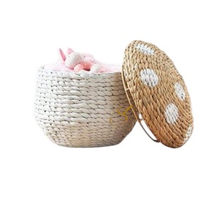 Cesta de Almacenamiento de Jacinto de Agua con Forma de Hongo y Tapa, Organizador de Juguetes Tejido con Diseño de Puntos, Bonita Decoración para Guardería con Temática Forestal - Product Image 2