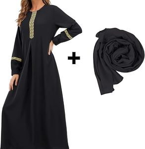 Robe Abaya noire pour femmes, manches longues, coupe ample, kaftan islamique long pour la prière et le quotidien - Product Image 5