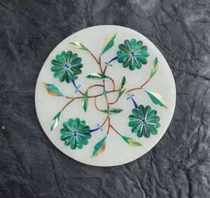 Taj White Marble Inlay <b>Crystal</b> Tea Coaster Set Decorative Kitchen Show Coasters Gift Set - Product Image 1