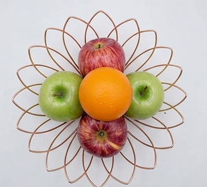 Corbeille à fruits en fil métallique or rose, décoration moderne de table de cuisine, bol de rangement pour fruits et légumes frais - Product Image 3