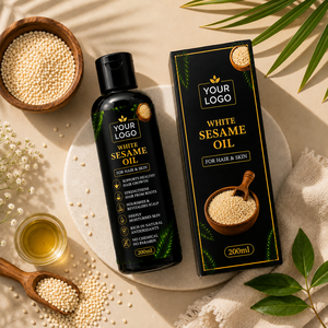 Huile de sésame blanche pour cheveux et peau |   Huile de sésame 100% pure et naturelle pour les soins des cheveux, le massage du cuir chevelu et la nutrition de la peau |   OEM Complet - Product Image 5