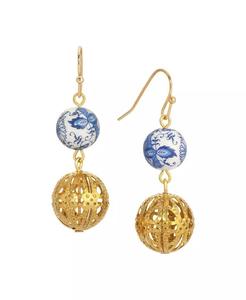 Orecchini pendenti con perline Blue Willow color oro |   2028 - Product Image 1