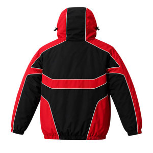 Chaqueta de invierno impermeable con capucha para hombre, cortavientos, impermeable, bicolor rojo y negro, con cremallera, deportiva, ligera e informal. - Product Image 3