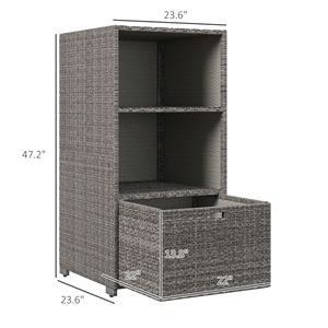 Portasciugamani da piscina a 2 ripiani in vimini di rattan PE grigio misto con contenitore, autoportante, accessorio da bagno in alluminio per spa esterna - Product Image 3