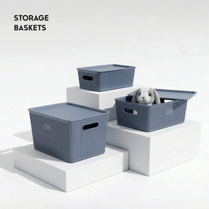 Fluted Storage Small <b>Basket</b> with Lid PP <b>Plastic</b> 3-6L Capacity Portable & Durable Eco-Friendly - Product Image 5