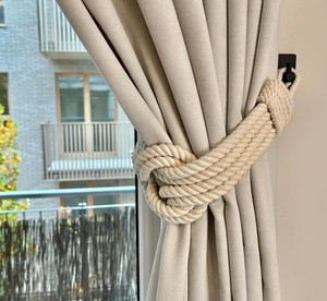 White Cotton Rope Curtain <b>Tieback</b>: Double Square Knot - Product Image 3