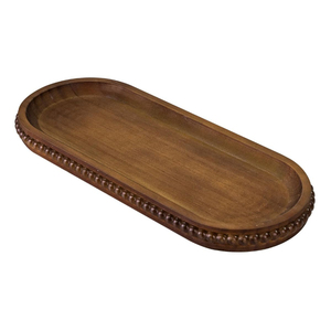 Plateau de service ovale en bois, fait main, design traditionnel chinois, finition polie, couleur unie, vaisselle et assiettes, plat fait main - Product Image 1
