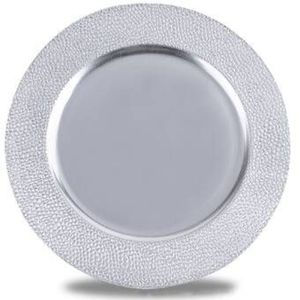 Assiette de service décorative de luxe en argent texturé, assiette de présentation métallique pour mariage et banquet, sous-assiette martelée motif récif - Product Image 5