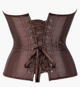 Corset bustier marron en satin pour femme, avec crochets et œillets, gaine amincissante à baleines en acier, à fermeture frontale, pour usage quotidien - Product Image 3