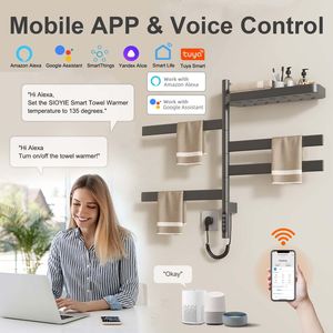 SIOYIE Porte-serviettes électrique mural intelligent, sèche-serviettes chauffant rotatif avec barres pivotantes et minuterie intelligente pour salle de bain - Product Image 4